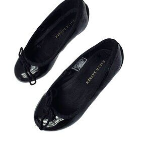 Ralph Lauren Black Patent Ballerina Shoes Flat Child  Size 9  7" x 2"